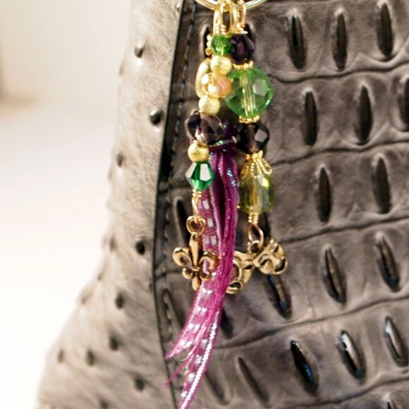 Mardi Gras Beaded Tassel Purse Charm Bohemian Key-chain Fat Tuesday Fob - Picture 3 of 5